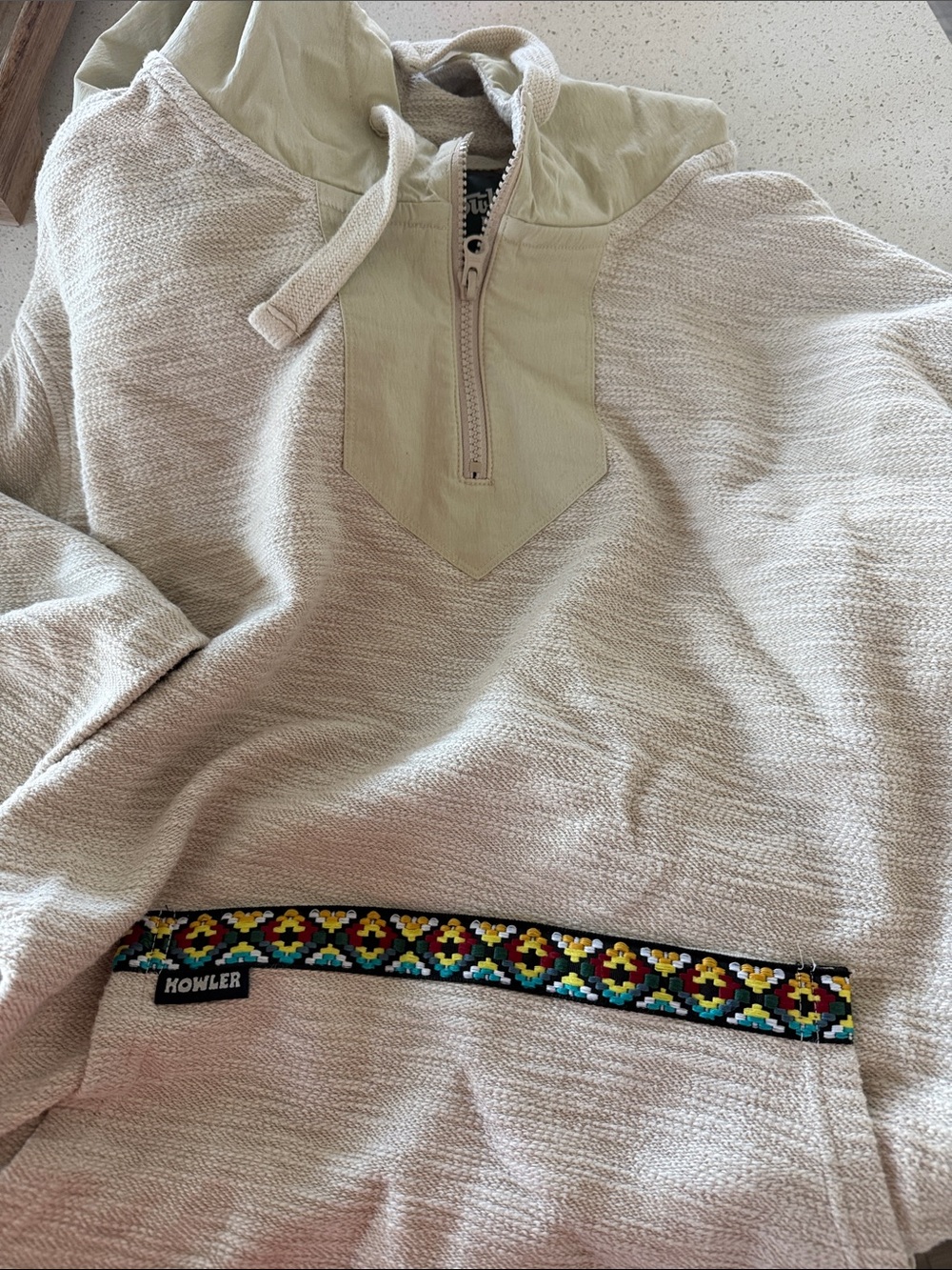 Howler Brothers Hooded Pullover Sweater in Light Beige